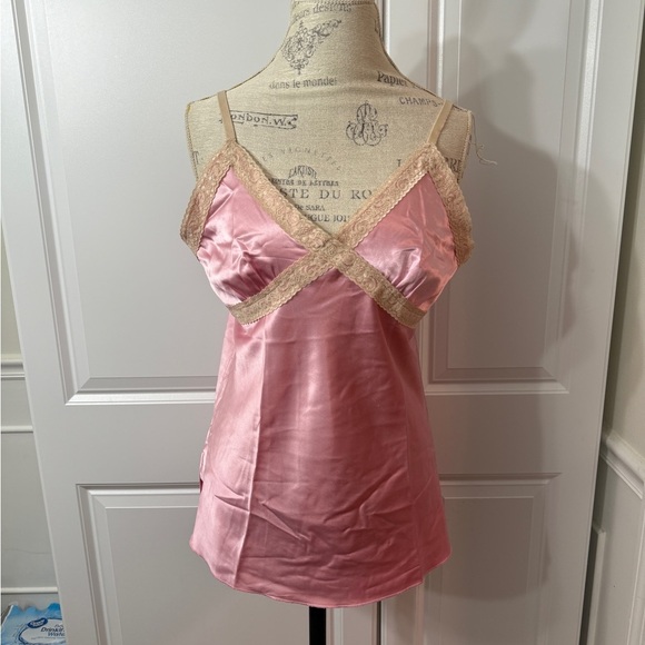 Vintage 90s Pink Satin Lace Trim Blouse Top Size Large - Picture 4 of 5